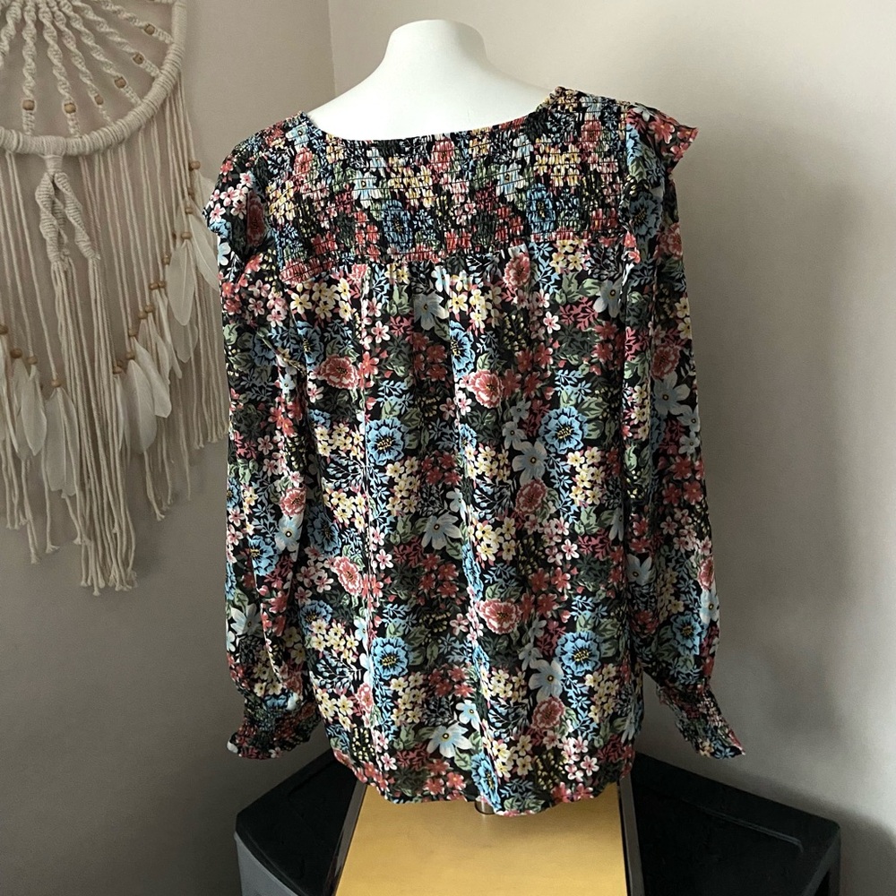 LOFT Multi Color Ruffled Blouse with V-Neckline - Picture 2 of 6